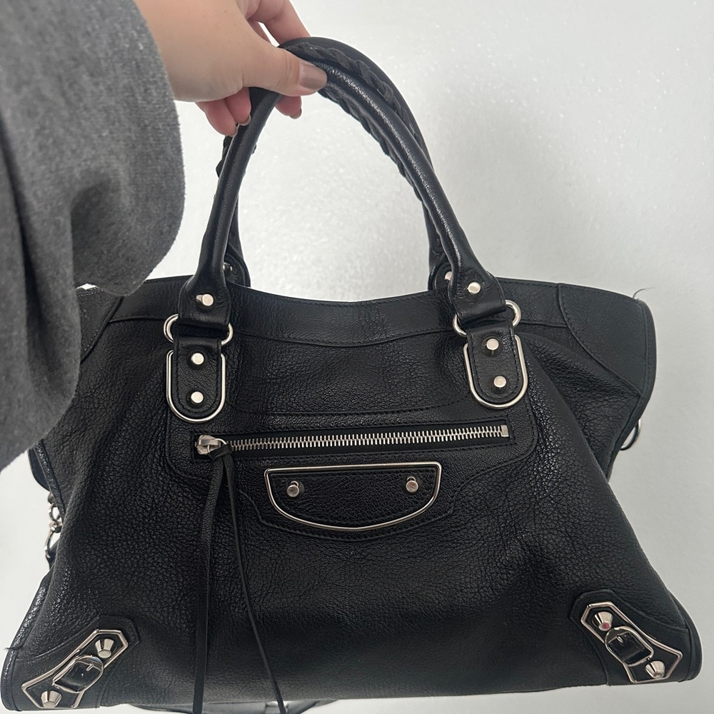 Authentic Balenciaga metallic edge city bag with silver hardware